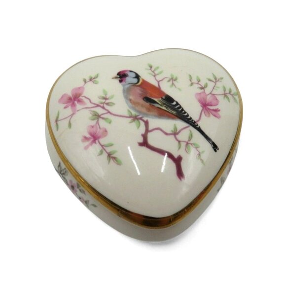 PALISSY England Porcelain Trinket Box Heart-Shaped with Bird Design Vintage - Picture 1 of 10